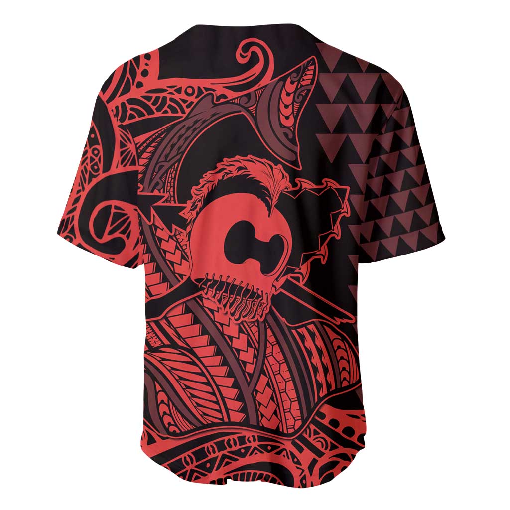 Koa Ikaika Warrior Helmet with Shark Baseball Jersey Red Kakau Style