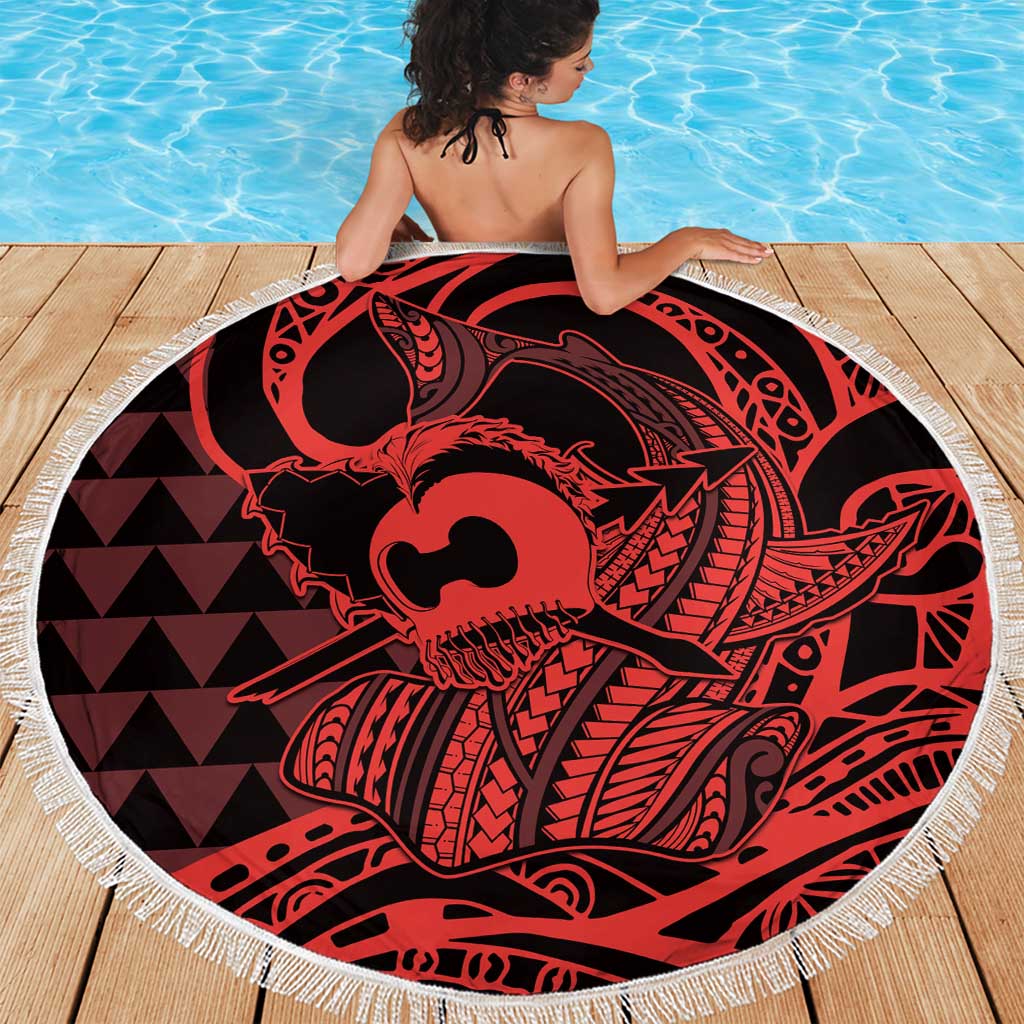 Koa Ikaika Warrior Helmet with Shark Beach Blanket Red Kakau Style LT9 - Polynesian Pride