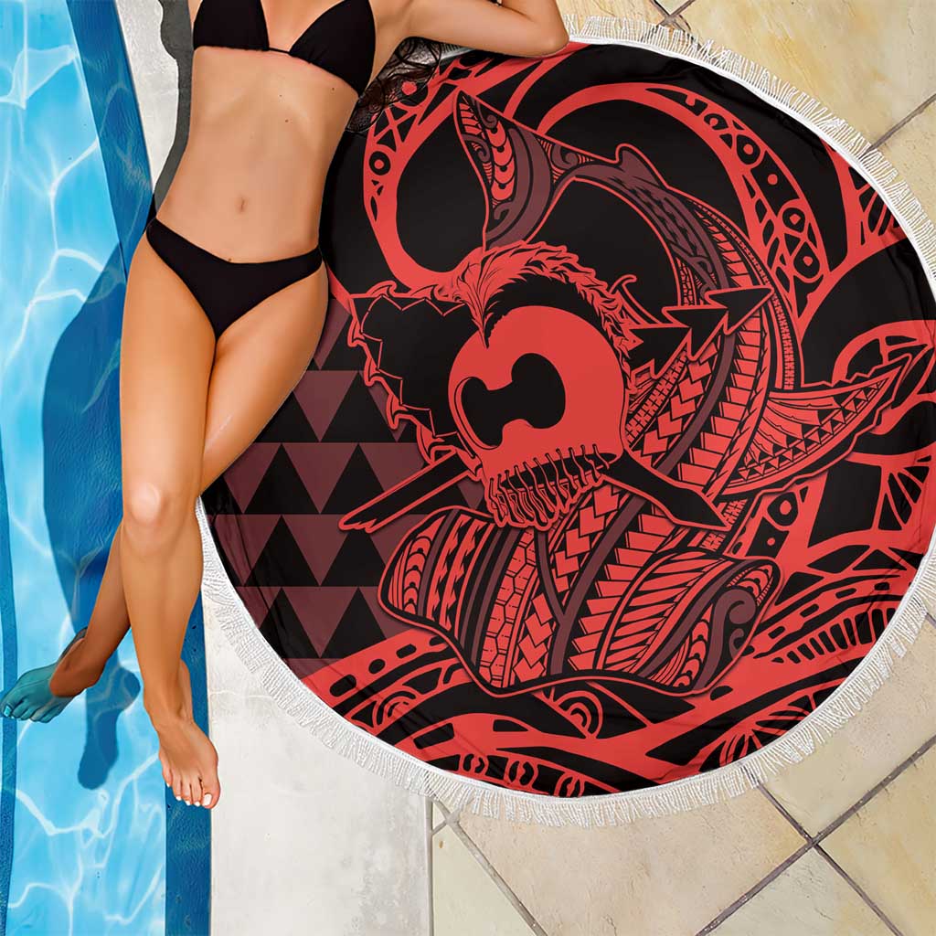 Koa Ikaika Warrior Helmet with Shark Beach Blanket Red Kakau Style LT9 - Polynesian Pride