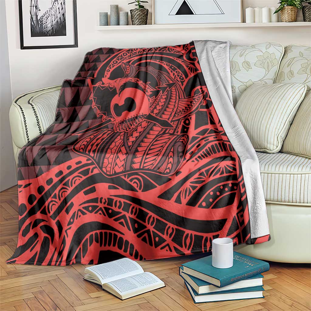 Koa Ikaika Warrior Helmet with Shark Blanket Red Kakau Style LT9 Red - Polynesian Pride