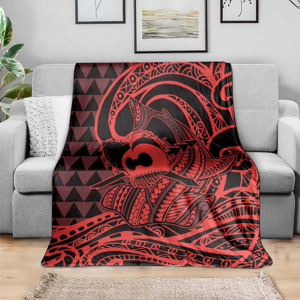Koa Ikaika Warrior Helmet with Shark Blanket Red Kakau Style LT9 - Polynesian Pride