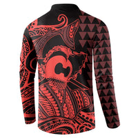 Koa Ikaika Warrior Helmet with Shark Button Sweatshirt Red Kakau Style LT9 - Polynesian Pride