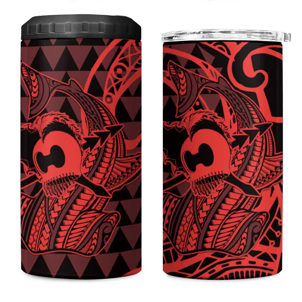 Koa Ikaika Warrior Helmet with Shark 4 in 1 Can Cooler Tumbler Red Kakau Style