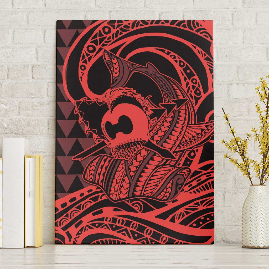 Koa Ikaika Warrior Helmet with Shark Canvas Wall Art Red Kakau Style