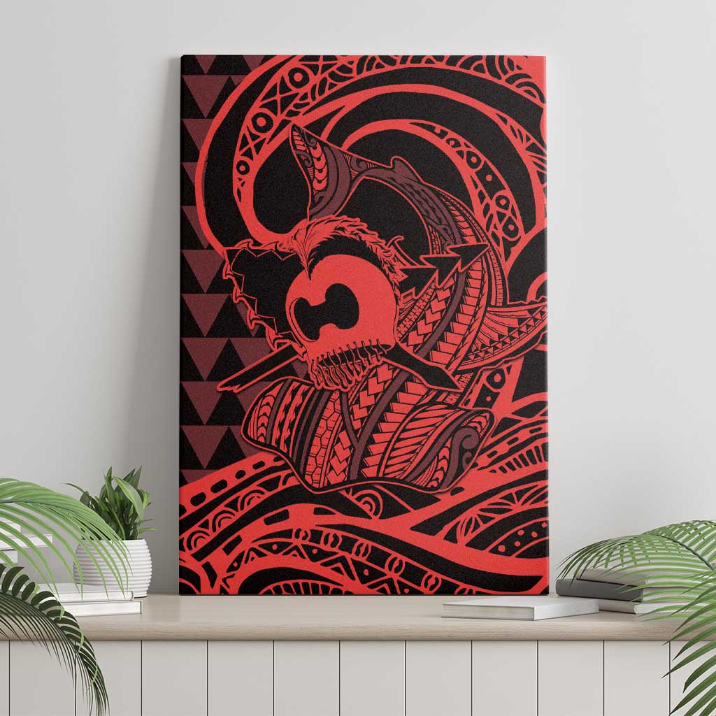 Koa Ikaika Warrior Helmet with Shark Canvas Wall Art Red Kakau Style LT9 - Polynesian Pride