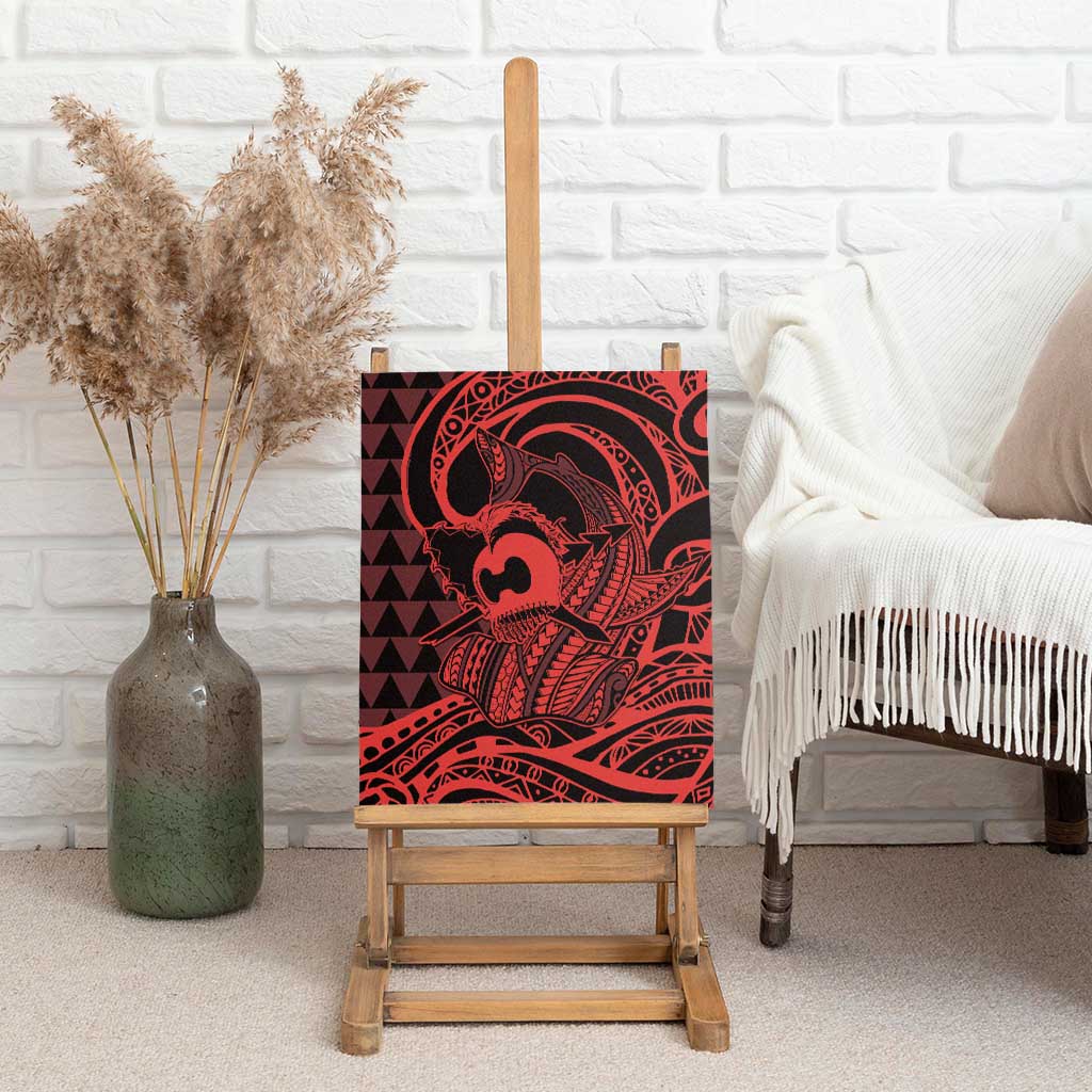 Koa Ikaika Warrior Helmet with Shark Canvas Wall Art Red Kakau Style LT9 - Polynesian Pride