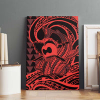 Koa Ikaika Warrior Helmet with Shark Canvas Wall Art Red Kakau Style LT9 - Polynesian Pride