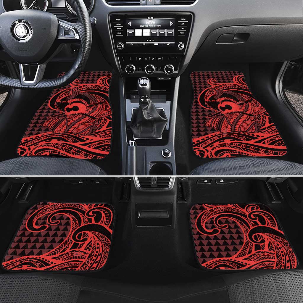 Koa Ikaika Warrior Helmet with Shark Car Mats Red Kakau Style LT9 Set 4pcs Red - Polynesian Pride