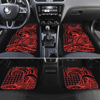 Koa Ikaika Warrior Helmet with Shark Car Mats Red Kakau Style LT9 Set 4pcs Red - Polynesian Pride