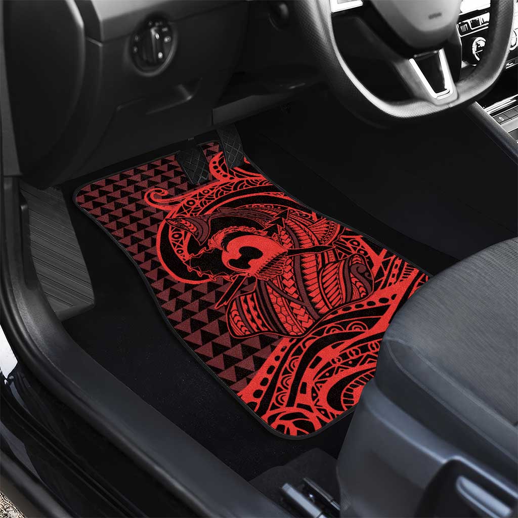 Koa Ikaika Warrior Helmet with Shark Car Mats Red Kakau Style LT9 - Polynesian Pride
