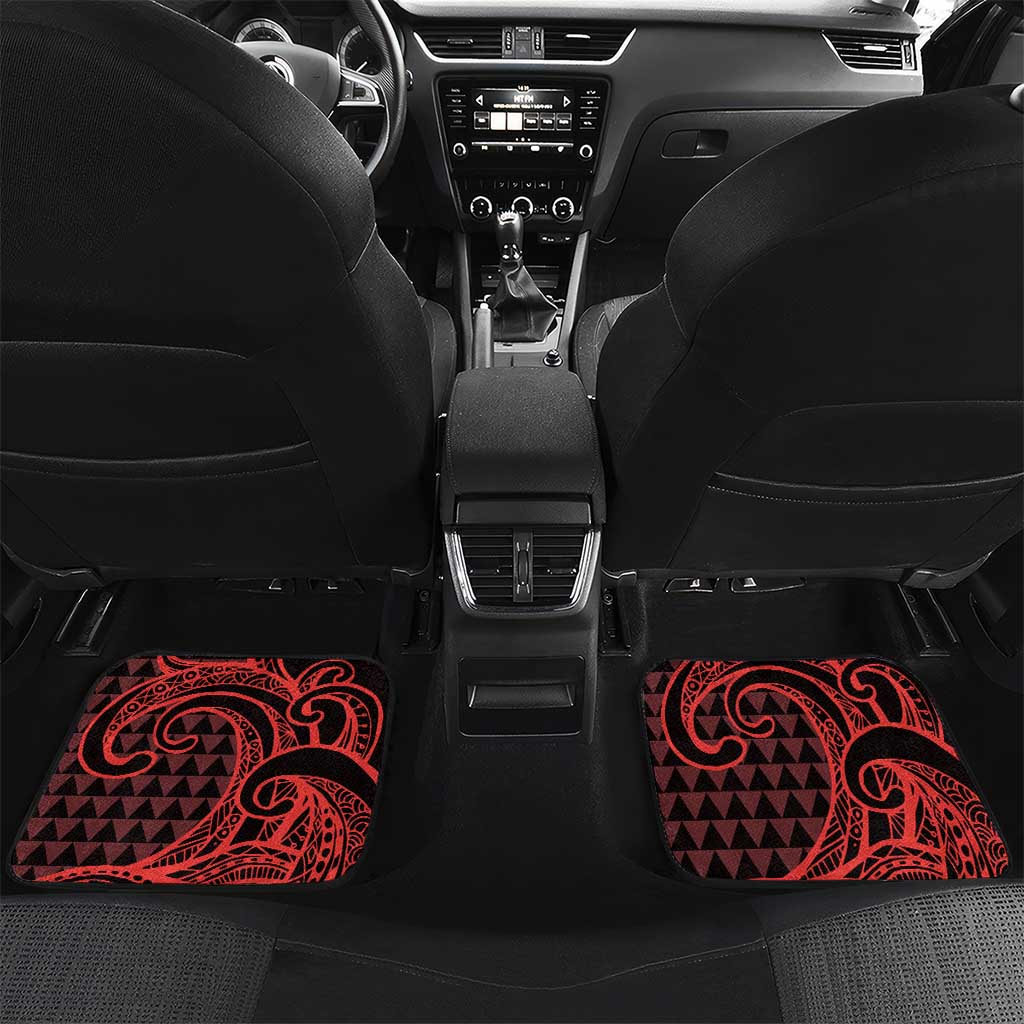 Koa Ikaika Warrior Helmet with Shark Car Mats Red Kakau Style LT9 Set 2pcs - Back Red - Polynesian Pride