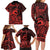 Koa Ikaika Warrior Helmet with Shark Family Matching Long Sleeve Bodycon Dress and Hawaiian Shirt Red Kakau Style