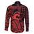 Koa Ikaika Warrior Helmet with Shark Family Matching Long Sleeve Bodycon Dress and Hawaiian Shirt Red Kakau Style