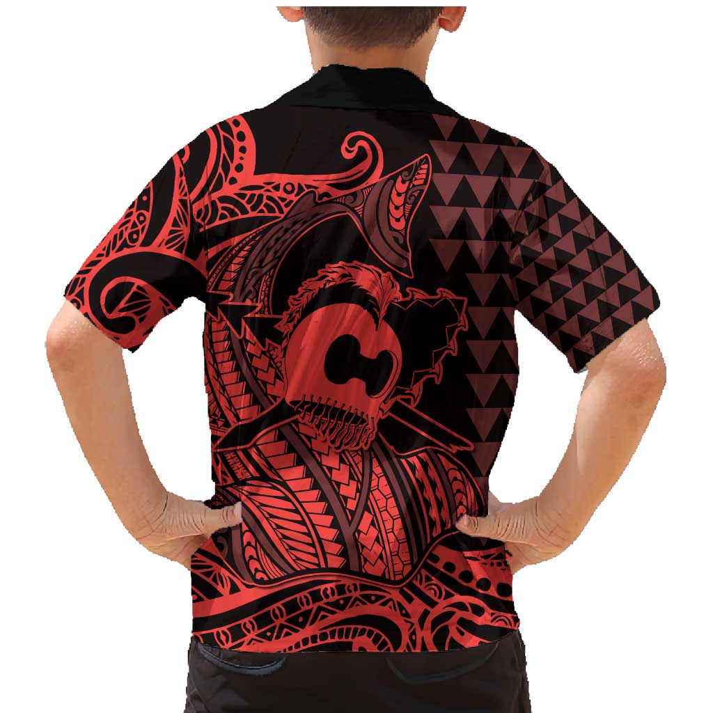 Koa Ikaika Warrior Helmet with Shark Family Matching Mermaid Dress and Hawaiian Shirt Red Kakau Style