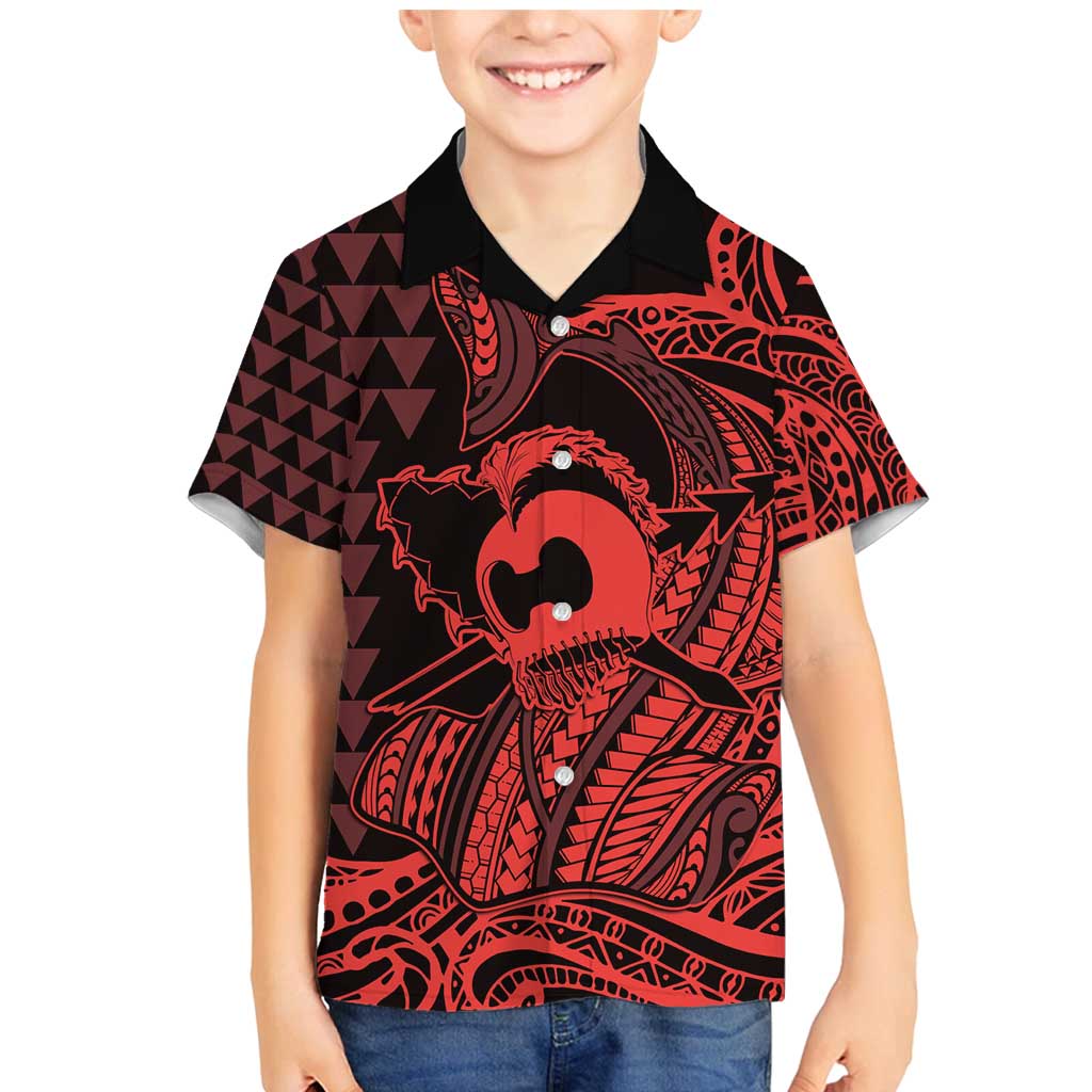 Koa Ikaika Warrior Helmet with Shark Family Matching Mermaid Dress and Hawaiian Shirt Red Kakau Style