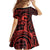 Koa Ikaika Warrior Helmet with Shark Family Matching Off The Shoulder Long Sleeve Dress and Hawaiian Shirt Red Kakau Style