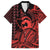 Koa Ikaika Warrior Helmet with Shark Family Matching Off The Shoulder Long Sleeve Dress and Hawaiian Shirt Red Kakau Style