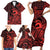 Koa Ikaika Warrior Helmet with Shark Family Matching Short Sleeve Bodycon Dress and Hawaiian Shirt Red Kakau Style