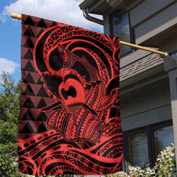 Koa Ikaika Warrior Helmet with Shark Garden Flag Red Kakau Style LT9 - Polynesian Pride