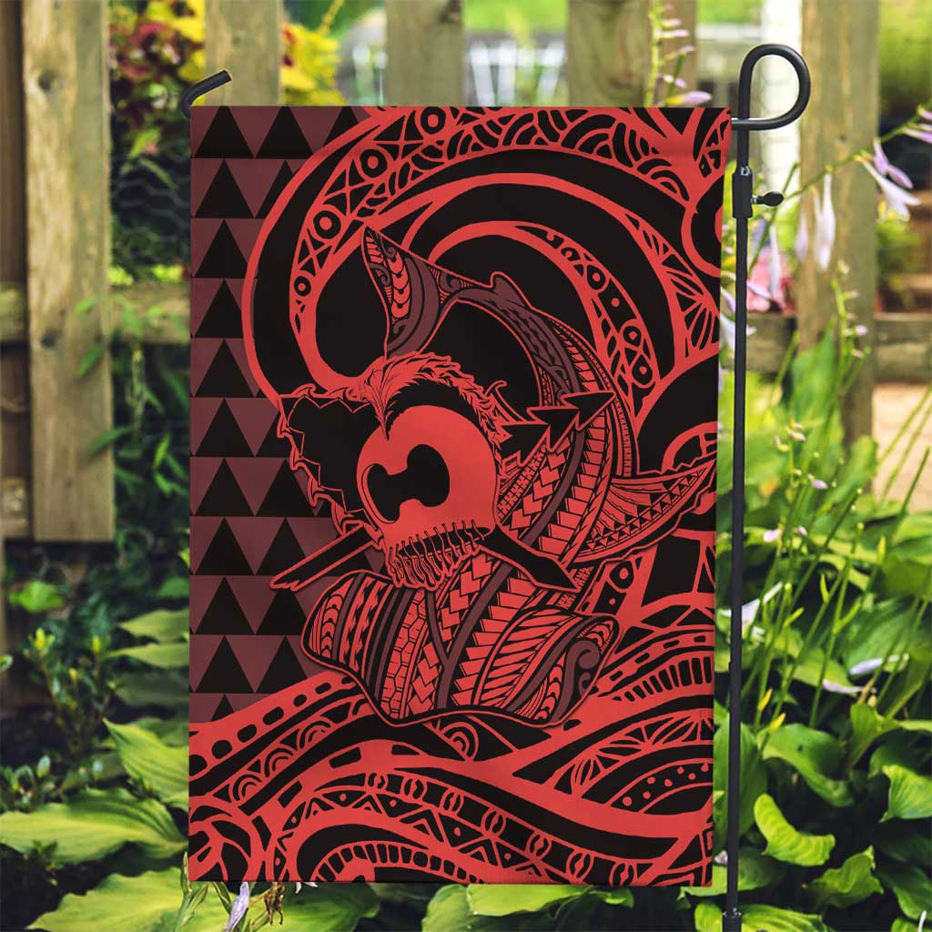 Koa Ikaika Warrior Helmet with Shark Garden Flag Red Kakau Style LT9 Garden Flag Red - Polynesian Pride