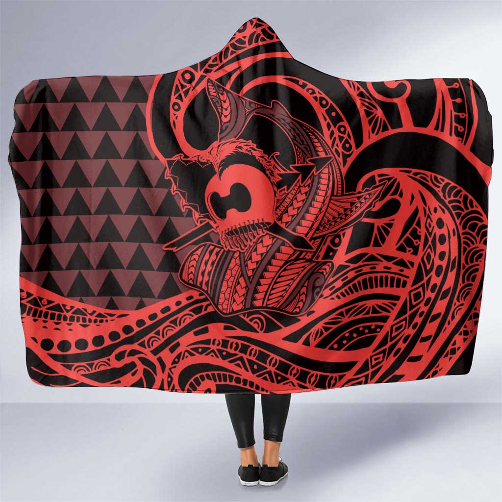 Koa Ikaika Warrior Helmet with Shark Hooded Blanket Red Kakau Style