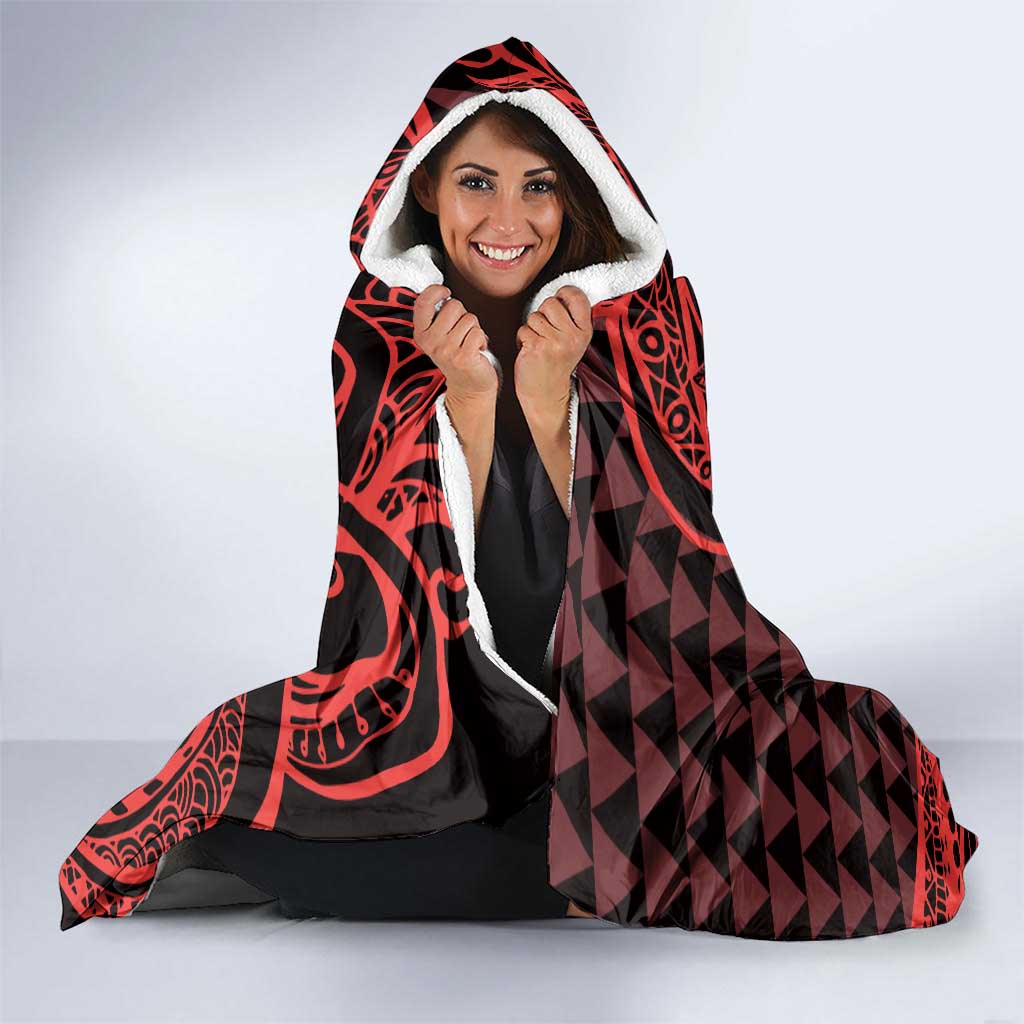 Koa Ikaika Warrior Helmet with Shark Hooded Blanket Red Kakau Style LT9 - Polynesian Pride