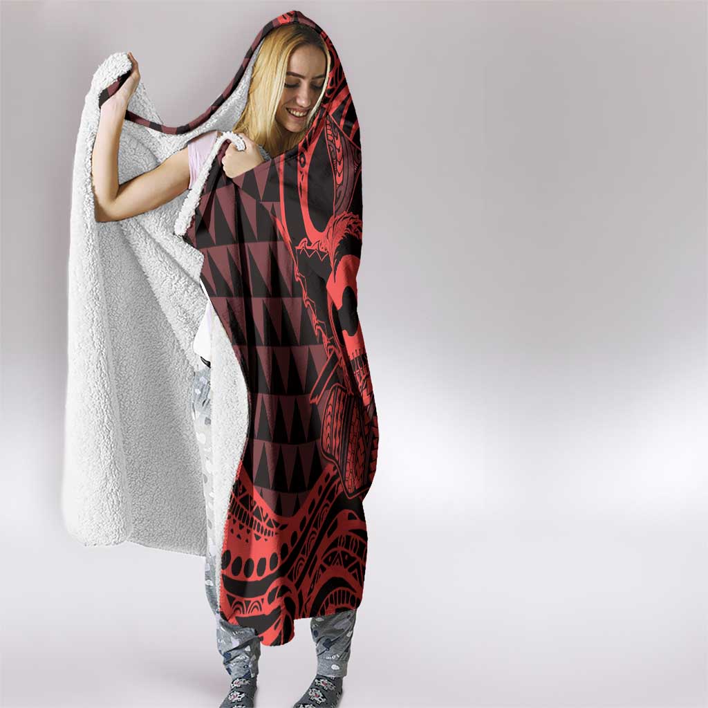 Koa Ikaika Warrior Helmet with Shark Hooded Blanket Red Kakau Style LT9 - Polynesian Pride