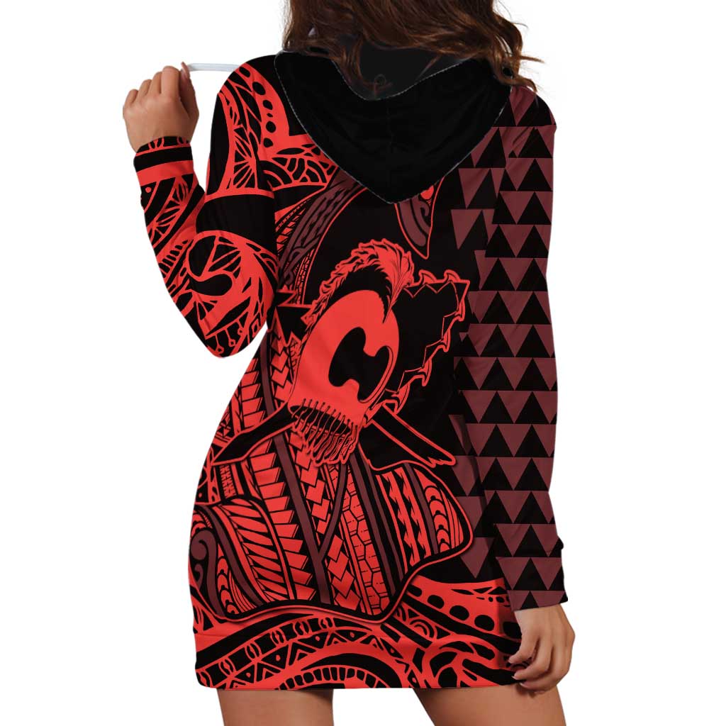 Koa Ikaika Warrior Helmet with Shark Hoodie Dress Red Kakau Style LT9 - Polynesian Pride