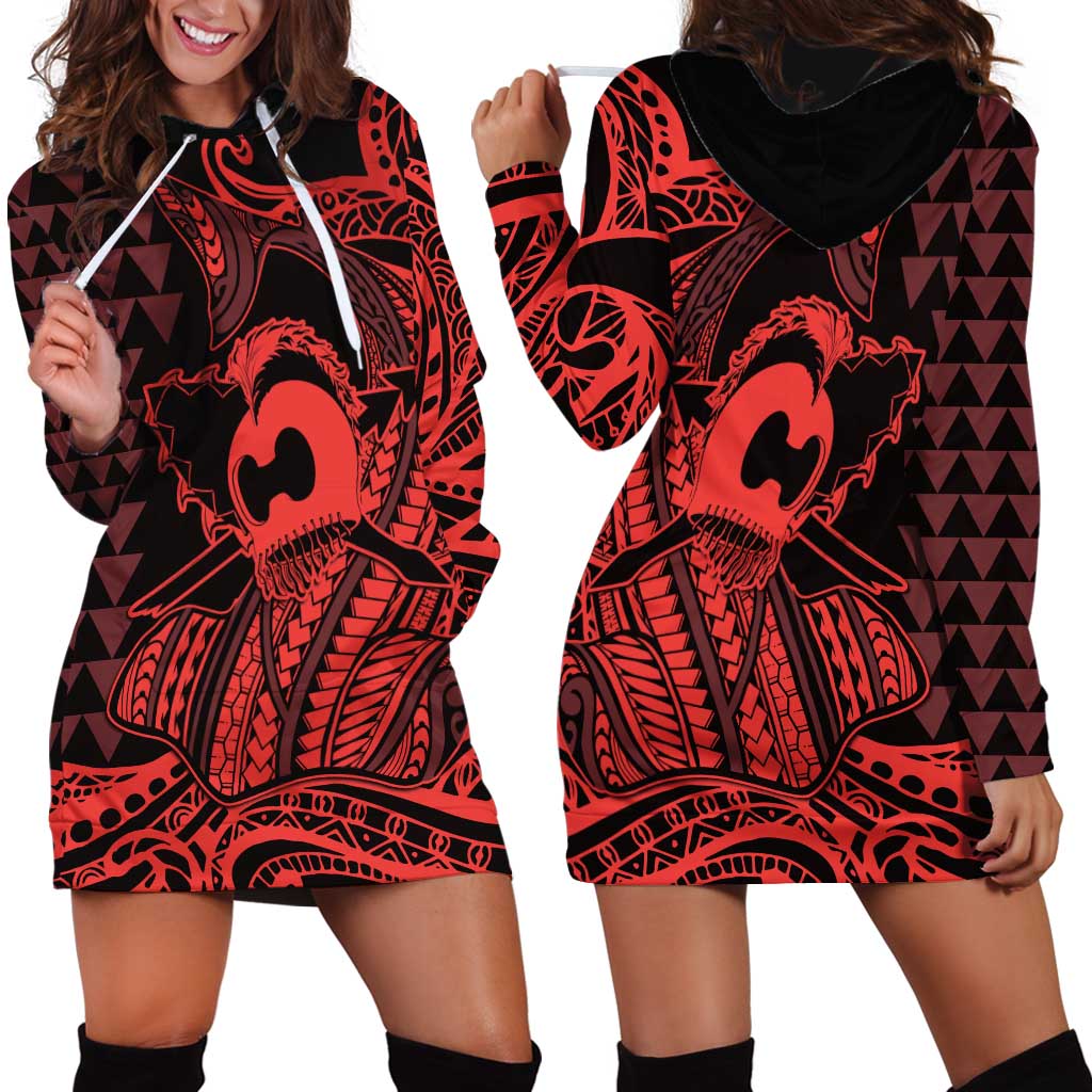 Koa Ikaika Warrior Helmet with Shark Hoodie Dress Red Kakau Style LT9 - Polynesian Pride