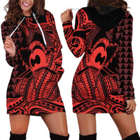 Koa Ikaika Warrior Helmet with Shark Hoodie Dress Red Kakau Style LT9 - Polynesian Pride