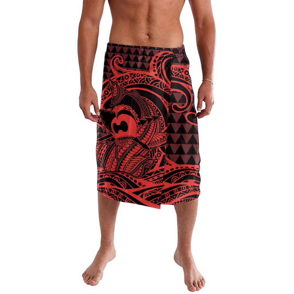 Koa Ikaika Warrior Helmet with Shark Lavalava Red Kakau Style LT9 Red - Polynesian Pride