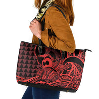 Koa Ikaika Warrior Helmet with Shark Leather Tote Bag Red Kakau Style LT9 Red - Polynesian Pride