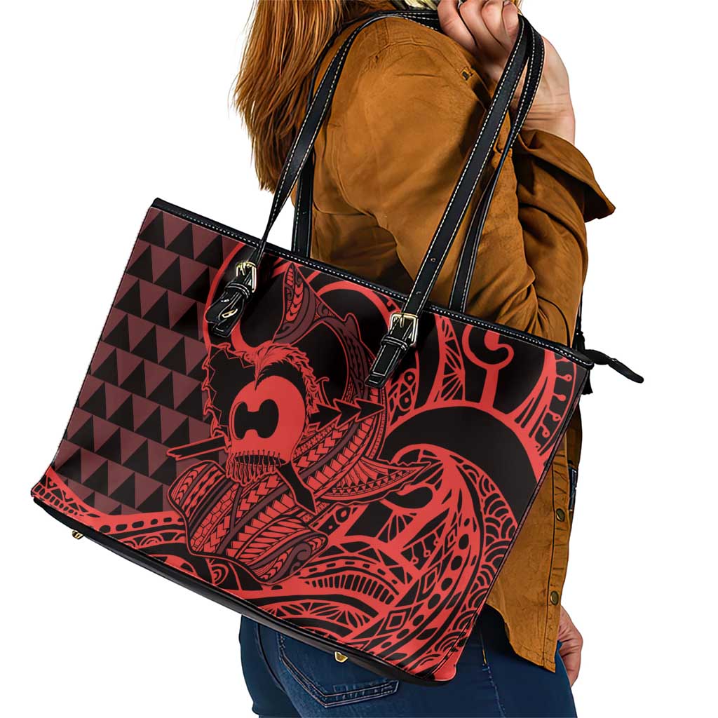 Koa Ikaika Warrior Helmet with Shark Leather Tote Bag Red Kakau Style LT9 - Polynesian Pride
