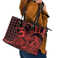 Koa Ikaika Warrior Helmet with Shark Leather Tote Bag Red Kakau Style LT9 - Polynesian Pride