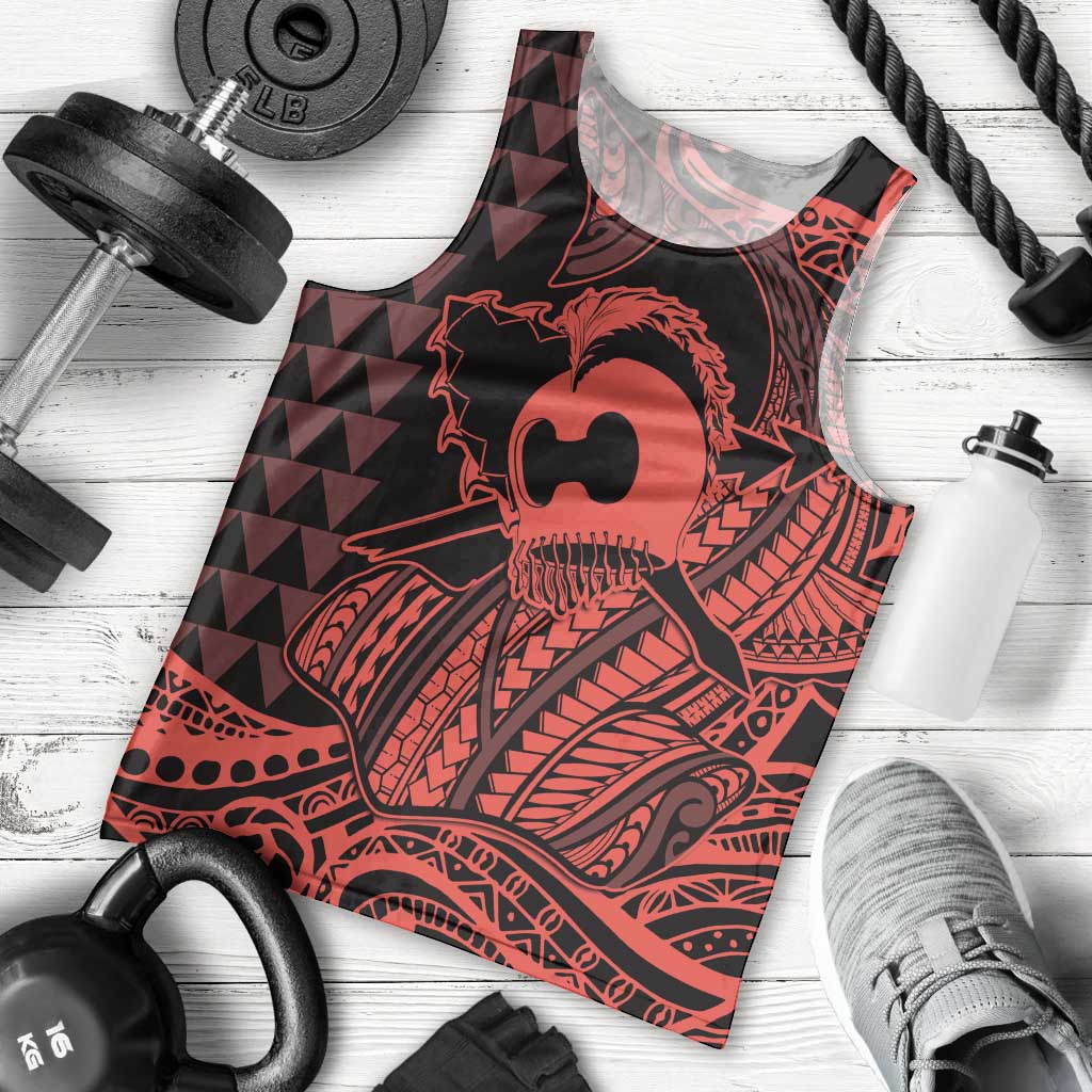 Koa Ikaika Warrior Helmet with Shark Men Tank Top Red Kakau Style LT9 - Polynesian Pride