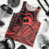 Koa Ikaika Warrior Helmet with Shark Men Tank Top Red Kakau Style LT9 - Polynesian Pride