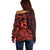 Koa Ikaika Warrior Helmet with Shark Off Shoulder Sweater Red Kakau Style