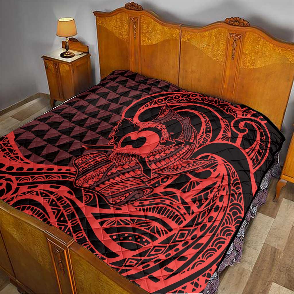 Koa Ikaika Warrior Helmet with Shark Quilt Red Kakau Style