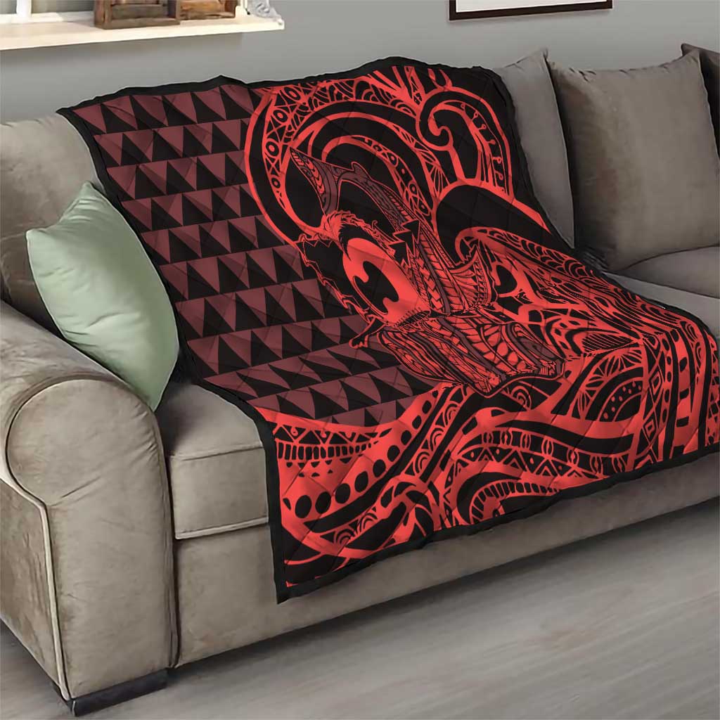 Koa Ikaika Warrior Helmet with Shark Quilt Red Kakau Style