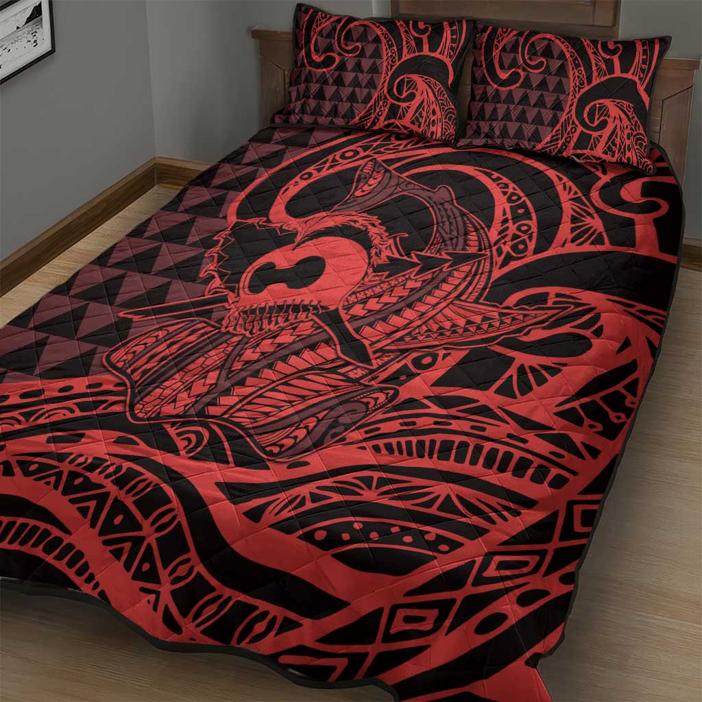 Koa Ikaika Warrior Helmet with Shark Quilt Bed Set Red Kakau Style LT9 - Polynesian Pride