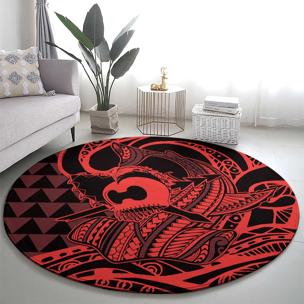 Koa Ikaika Warrior Helmet with Shark Round Carpet Red Kakau Style