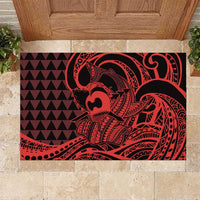 Koa Ikaika Warrior Helmet with Shark Rubber Doormat Red Kakau Style LT9 Red - Polynesian Pride