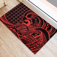 Koa Ikaika Warrior Helmet with Shark Rubber Doormat Red Kakau Style LT9 - Polynesian Pride