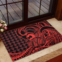 Koa Ikaika Warrior Helmet with Shark Rubber Doormat Red Kakau Style LT9 - Polynesian Pride