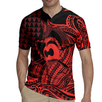 Koa Ikaika Warrior Helmet with Shark Rugby Jersey Red Kakau Style LT9 - Polynesian Pride