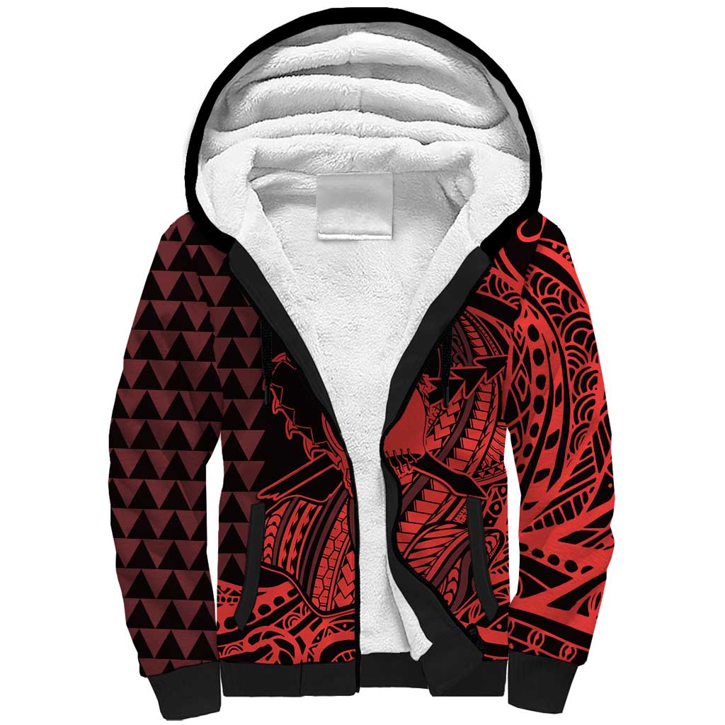 Koa Ikaika Warrior Helmet with Shark Sherpa Hoodie Red Kakau Style