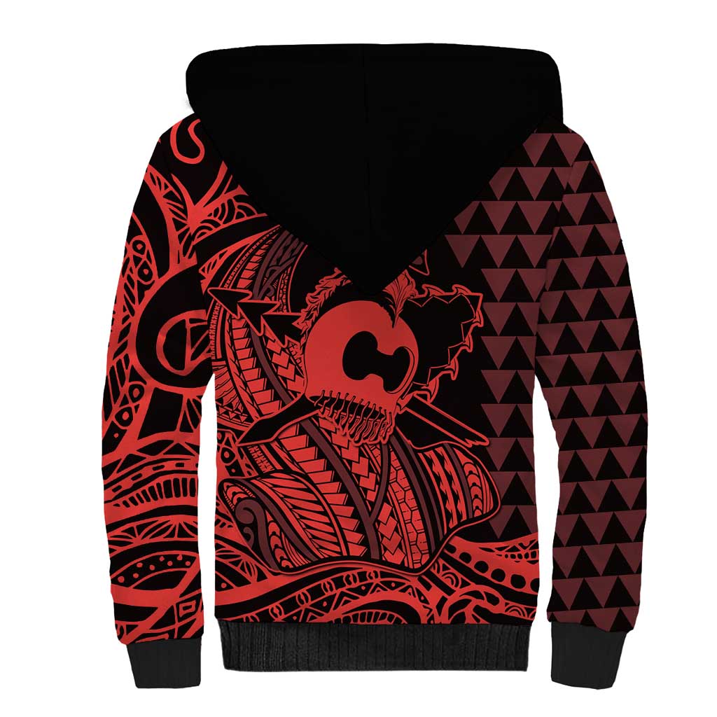 Koa Ikaika Warrior Helmet with Shark Sherpa Hoodie Red Kakau Style LT9 - Polynesian Pride