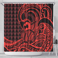 Koa Ikaika Warrior Helmet with Shark Shower Curtain Red Kakau Style