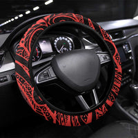 Koa Ikaika Warrior Helmet with Shark Steering Wheel Cover Red Kakau Style LT9 Universal Fit Red - Polynesian Pride