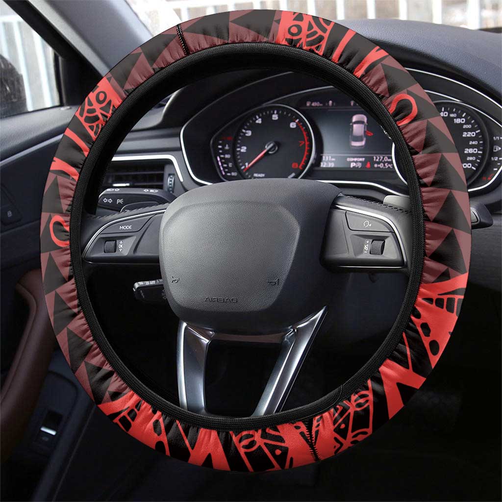 Koa Ikaika Warrior Helmet with Shark Steering Wheel Cover Red Kakau Style LT9 - Polynesian Pride
